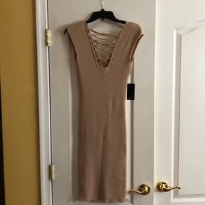 Marciano Beige Deep V Sweater Dress Size S